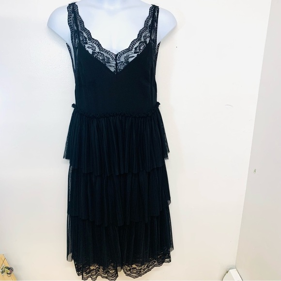 H & M Black Lace Tiered Maxi Dress 10 Flowy Event WhimsyGoth Witchy‎ Fairygrunge - Picture 1 of 13